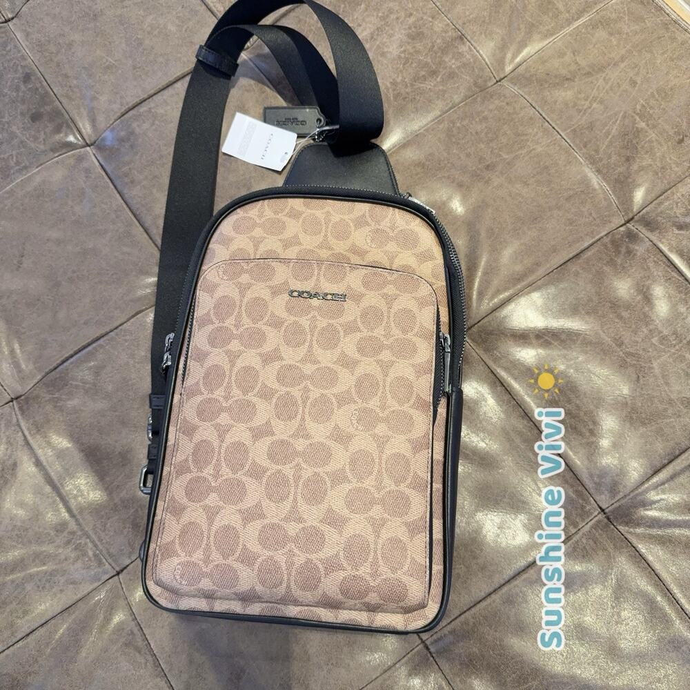 NWT Coach Ethan Pack In Blocked Signature Canvas CZ393 Tan Black - Picture 1 of 5